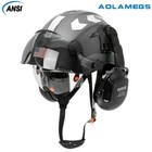 Carbon Fiber Safety Helmet W  Double Goggles Earmuffs Abs Construction Hard Hat