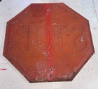 Vintage Heavy Steal Road Stop Sign Green Embossed Letters