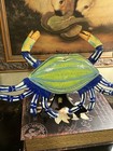 Metal Wall Art-blue Crab-hand Painted-multi Colored-17   l X 12 5   h-unique coastal