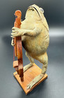 Vintage Mexican Folk Art Taxidermy Bull Frog Playing Instrument 8  Tall Nice