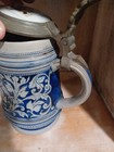 1 Liter Antique German Beer Stein Porcelain Inlay Lidded