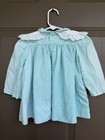 Vintage 80s Polly Flinders Girl Dress 18m Aqua Mint Eyelet Lace Collar Smocked