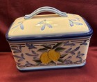 Vtg Seattle Insprado Stonelite Lemon Bread Box Blue White Ceramic French Country