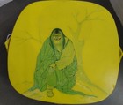 Vintage Beautiful Purse sewing Basket  Bright Yellow  Lined W  Flowers 
