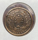 1842 Bank Of Montreal One Penny Token Circulated Coin With Minting Error