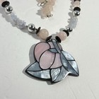 Vtg Lee Sands Mother Pearl Inlay Blue Pink Flower Pendant Necklace Quartz 19 