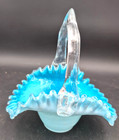 Antique Stevens And Williams Brides Basket Blue Art Glass Silver Flux Overlay