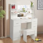 Makeup Dressing Table Vanity Set With Led Lights Mirror  large Drawers And Stool