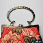 Beaded Metal Frame Floral Bag Purse Crossbody Chain Strap Red Orange