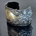 Antique Sterling Silver Cuff Bracelet Floral Art Nouveau Lady Face Victorian 925