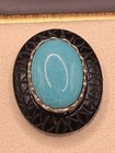 Vintage Sterling Silver 925 Southwestern Turquoise   Carved Black Onyx Earrings