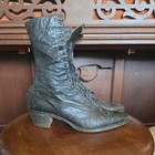 Vtg Antique Victorian 1900s Black Leather Lace Up High Top Woman   s Boots Witch