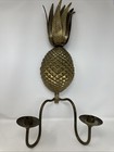 Vintage Mcm Large Brass Double Arm Pineapple Wall Sconce Candle Holder 21 5   