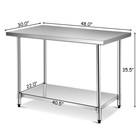 30  X 48  Stainless Steel Food Prep   Work Table Commercial Kitchen Table Silver
