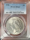 1926 Pcgs Ms63 Peace Dollar  Uncirculated Silver Coin  Blue Label 