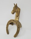 Vintage Brass Horse Head   Horseshoe Wall Hook  Tack Hook Western Decor