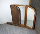 Antique Art Deco Trifold Vanity dresser Top Beveled Arched Mirror Rustic Wood