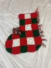 Vintage Granny Square Crocheted Christmas Stocking Red Green White Extra Large