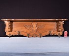 49  Vintage French Solid Oak Coat Rack Hall Tree Wood Shelf Brass Hooks W faces