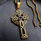 Gold Irish Celtic Cross Trinity Knot Pendant Christian Necklace Box Chain 24 