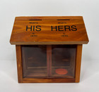 Coin Bank Wooden Vintage His hers Money Goes In Her Side Every Time Made In Usa