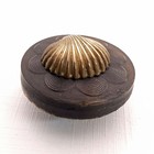 Antique Pressed Horn Button W  Brass Scallop Shell Escutcheon   13 16  21mm