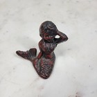 Vintage Heavy Cast Iron Mermaid Figurine 2 5  Nautical Coastal Decor Whimsigoth