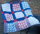 Vtg American Cotton Quilt Half Square Triangle Design Hand Stitched Tied 72x72 