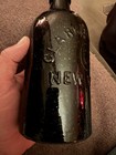 1860   s Clarke white New York Pint Blackglass Saratoga Type Mineral Water Bottle