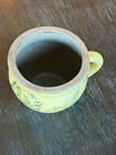 Vintage Yellow Crackle Glaze Ceramic Planter Pot With Handle Floral Motif