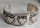 Vintage Taxco Sterling Silver Cuff Bracelet Beaded Hearts 49g Large Size Signed