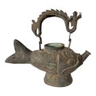 Antique Asian Indonesian Bronze Fish Dragon Effigy Water Pot     Museum Provenance