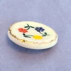 Vintage Painted Porcelain Flower Shank Button Gilded Scallop Edges 7 8  Diameter