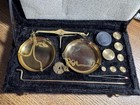Vintage Gold Brass Jewellery Scale With Velvet Box   Complete Set Weight Balance