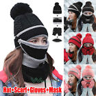 Winter 4 Piece Set Knit Beanie Hat Scarf Touch Screen Ski Gloves Warm Men Women