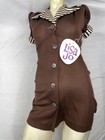 Vtg 70s Womens Xs New Brown White Stripe Button Disco Go-go Cute Doll Mini Dress