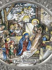 Nativity Plate Bmf Zinn Frohe Weihnacht Pewter Framed Porcelain Christmas Plate