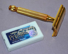 Vtg Gillette Tech Ball End Gold Razor Double Edge Safety Razor   Box Of Blade Us