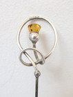 Antique Hatpin Citrine Glass Thistle Sterling Silver