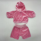 Build A Bear Pink Silver Perfect Velour Track Suit Hoodie Pants Teddy Outfit Set