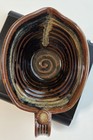 Ceramic Heavy Gravy Bowl W  Thumb Print Brown Black Tones  Rustic Cabin Gift