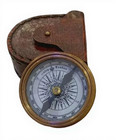 Antique Brass Pocket Compass With Leather Case Vintage Nautical Marine Handmade