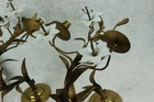 Pair Large Antique French Religious Church Brass Opaline Lily Flower Sconces