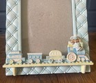 Baby Blue Vintage Baby Picture Frame With Train And Bear Pleated  Shower Gift