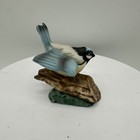 Vintage Porcelain Blue Jay Bird On Tree Log Collection Figurine Franklin Mint