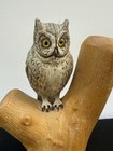 Vintage Wooden Hand Carved Painted Owl Figurine Sculpture Miniature Trinke