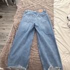 Women   s Light Wash Blue Denim Wide Leg Jeans Distressed Solid Pockets One Size
