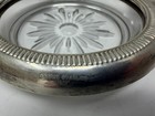 Set Of 6 Vintage Crown Sterling Silver Rimmed Coasters Starburst Glass Pattern
