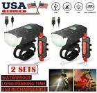 2 Sets Usb Rechargeable Led Bicycle Headlight Bike Front Rear Lamp Cycling Us