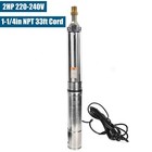 2hp 4  Deep Well Submersible Pump 220v 37gpm 427ft Max 33ft Cord Stainless Steel
